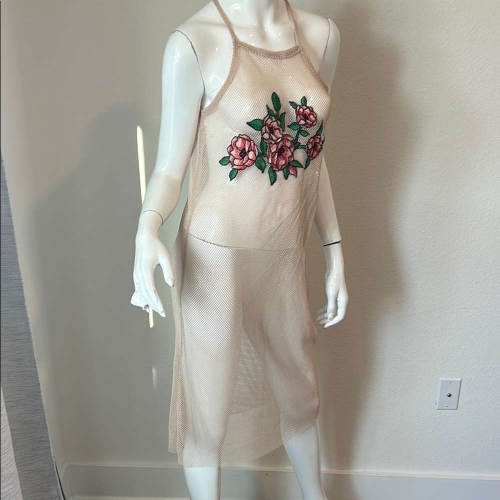 Zara Pink Floral Chemise in Cream Satin summer coverup